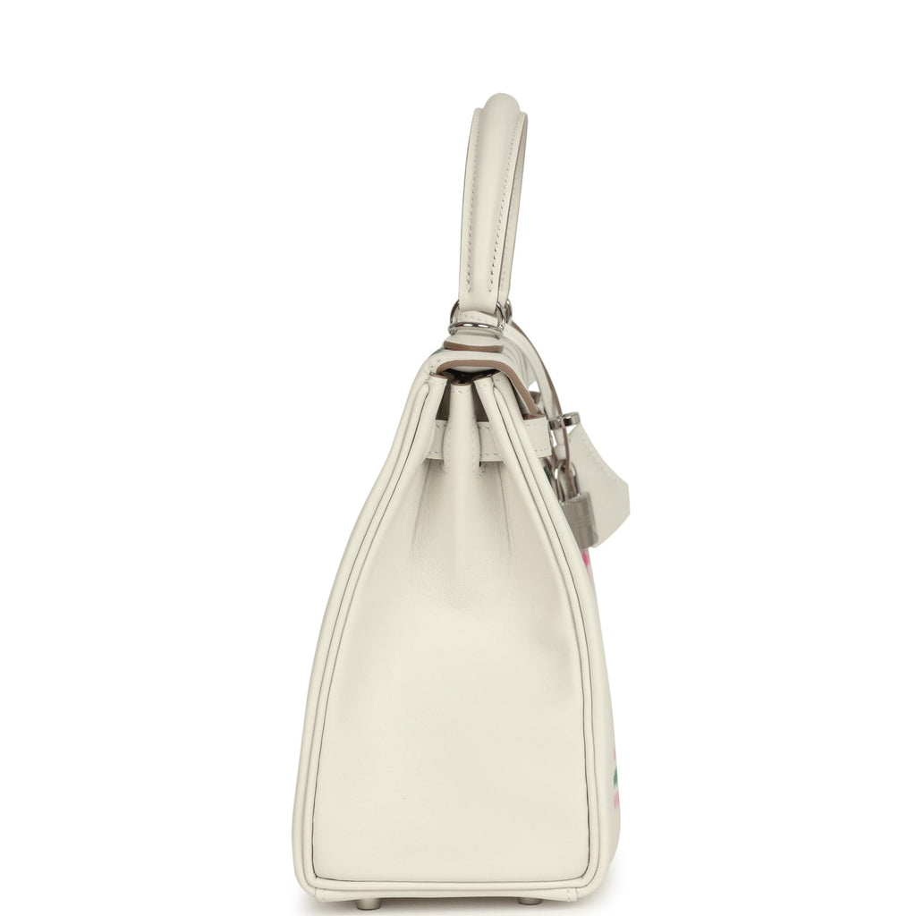 Hermes Kelly Retourne 25 "Tartan Light" Gris Pale, Vert Moyen and Bubblegum Swift Palladium Hardware - Image 4