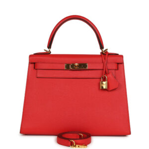 Pre-owned Hermes Kelly Sellier 28 Rouge Tomate Epsom Gold Hardware