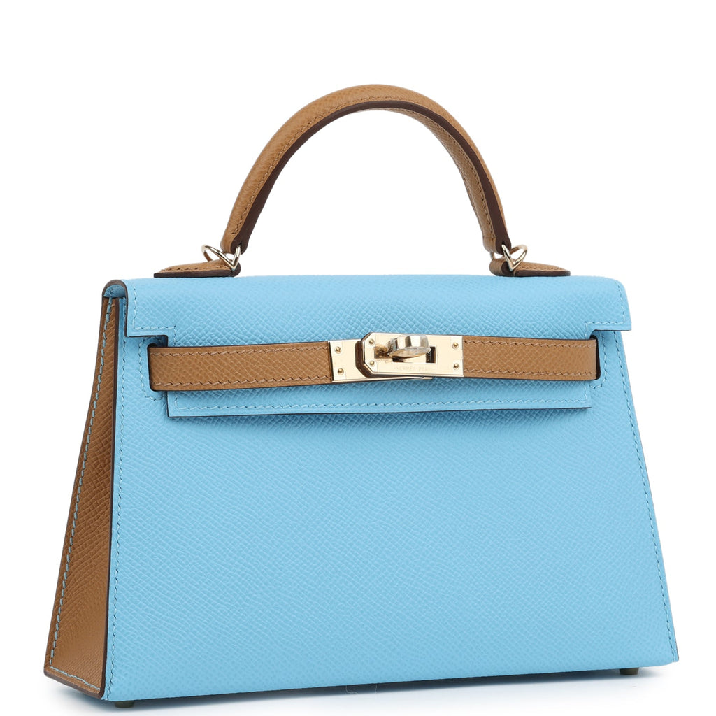 Hermes Special Order (HSS) Kelly Sellier 20 Bleu Celeste and Biscuit Epsom Permabrass Hardware - Image 3