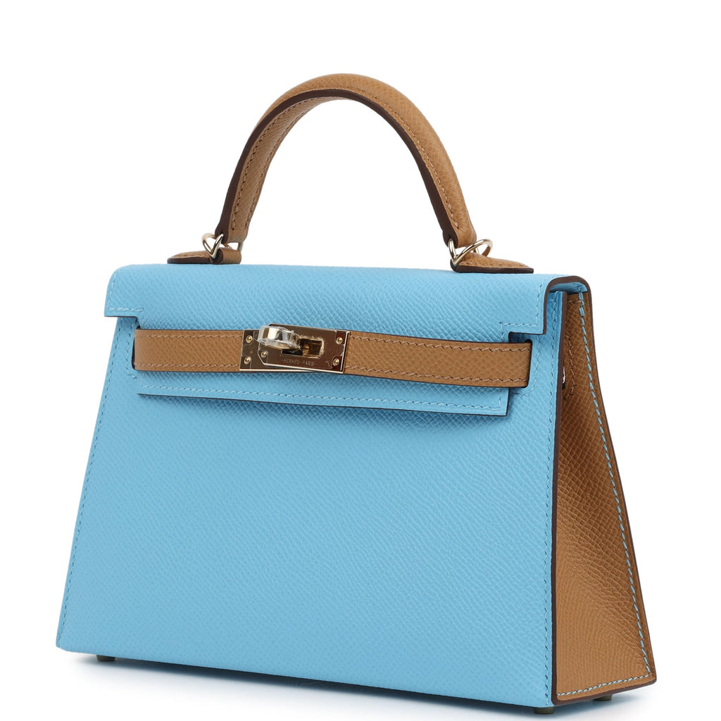 Hermes Special Order (HSS) Kelly Sellier 20 Bleu Celeste and Biscuit Epsom Permabrass Hardware - Image 6