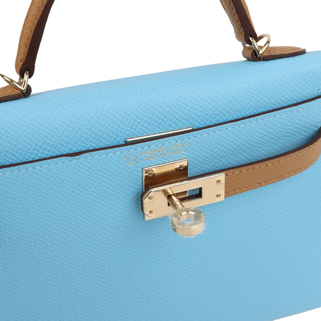 Hermes Special Order (HSS) Kelly Sellier 20 Bleu Celeste and Biscuit Epsom Permabrass Hardware - Image 8