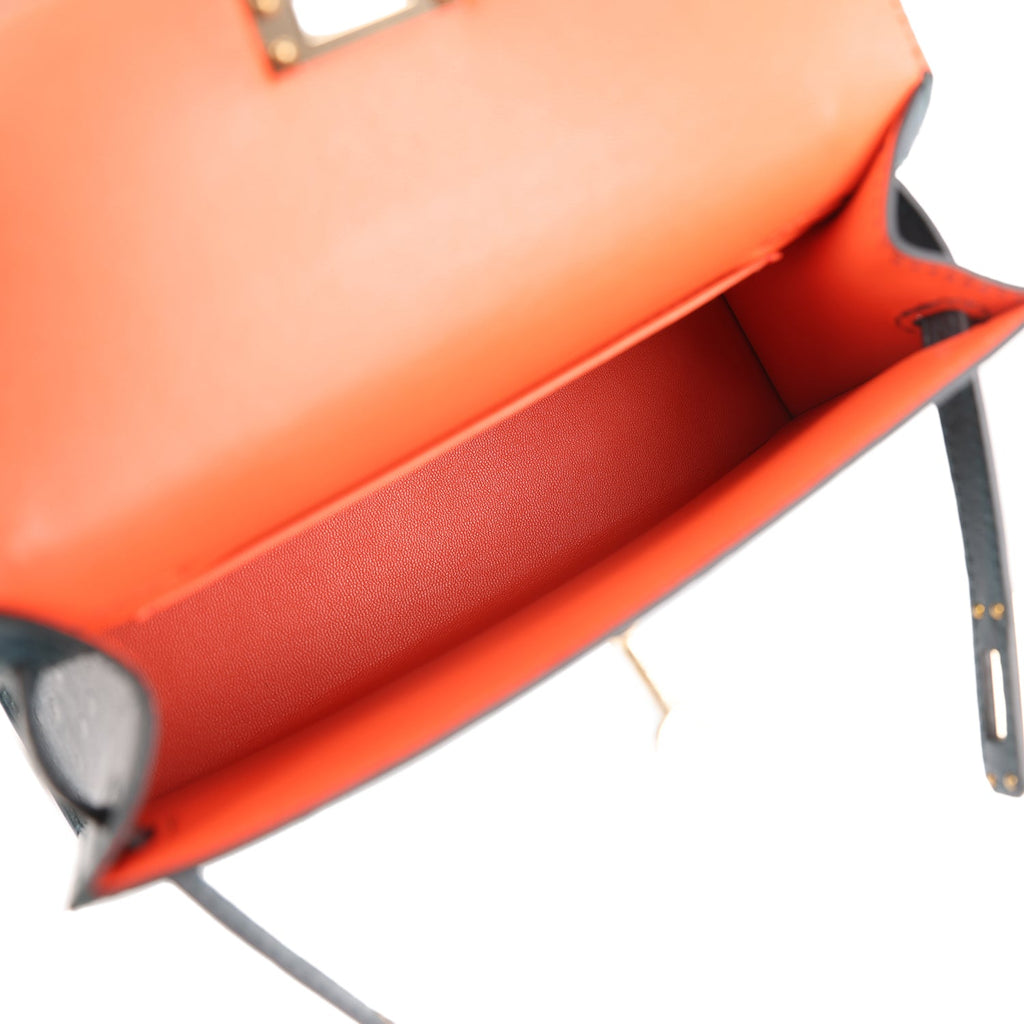 Hermes Special Order (HSS) Kelly Sellier 20 Vert Cypres Verso Ostrich Permabrass Hardware - Image 9