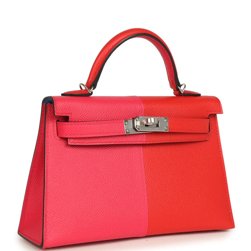 Pre-owned Hermes Casaque Kelly Sellier 20 Rouge de Coeur and Rose Extreme Epsom Palladium Hardware - Image 3