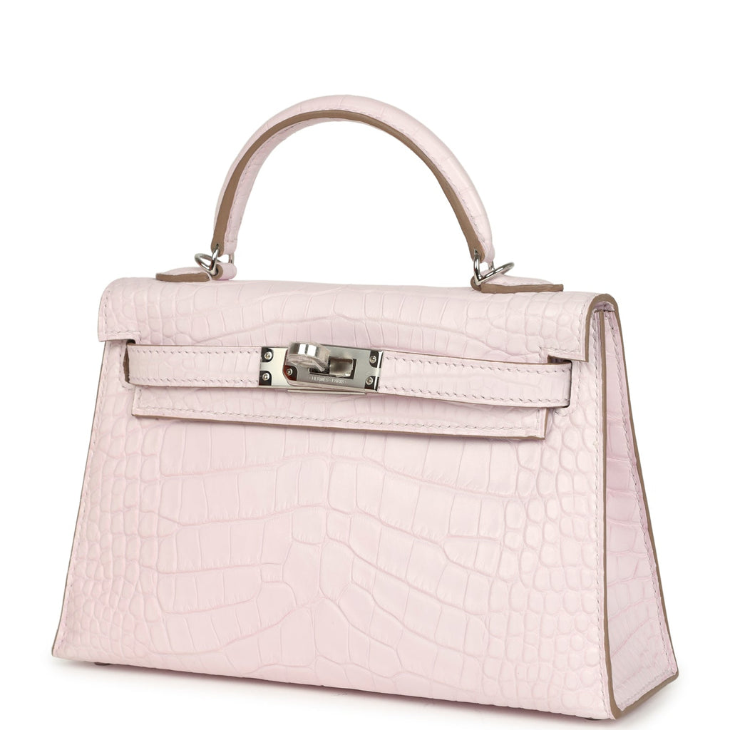 Hermes Kelly Sellier 20 Mauve Pale Boreal Satin Alligator Palladium Hardware - Image 6