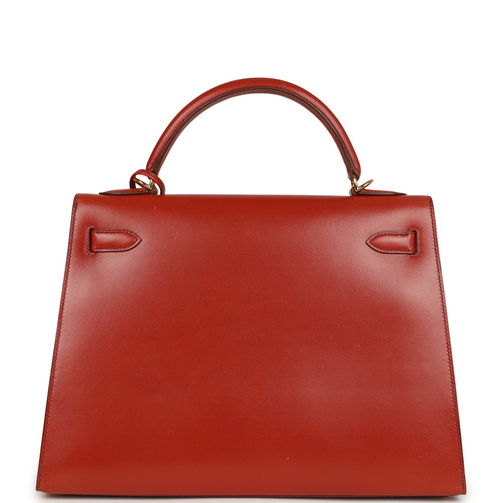 Vintage Hermes "Kimono" Kelly Sellier 32 Brique Box and Embroidered Silk Gold Hardware - Image 5