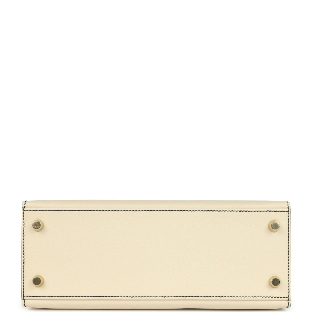 Hermes Special Order (HSS) Kelly Sellier 25 Craie and Black Epsom Brushed Gold Hardware - Image 7