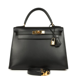 Vintage Hermes Kelly Sellier 28 Black Chamonix Gold Hardware