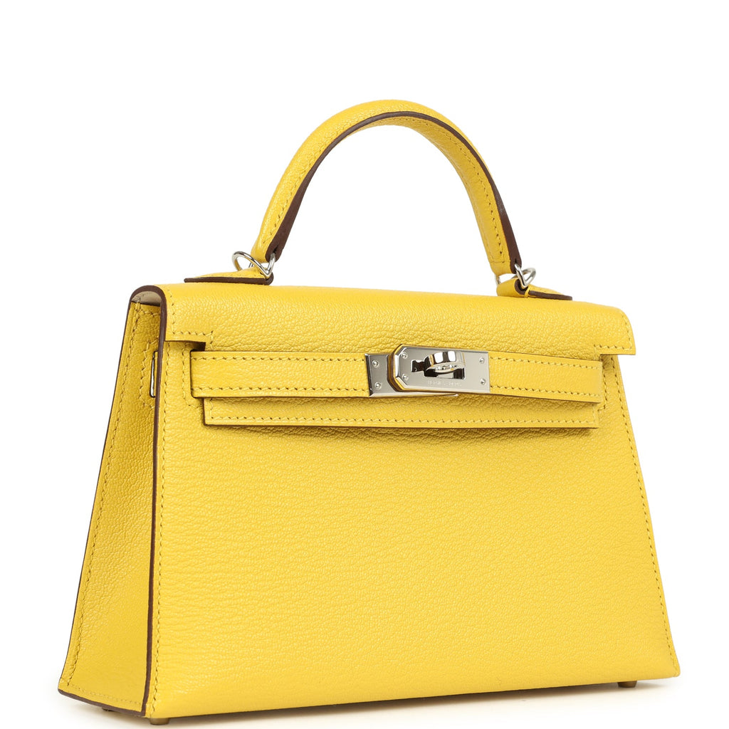 Pre-owned Hermes Kelly Sellier 20 Jaune de Naples Verso Chèvre Mysore Palladium Hardware - Image 3