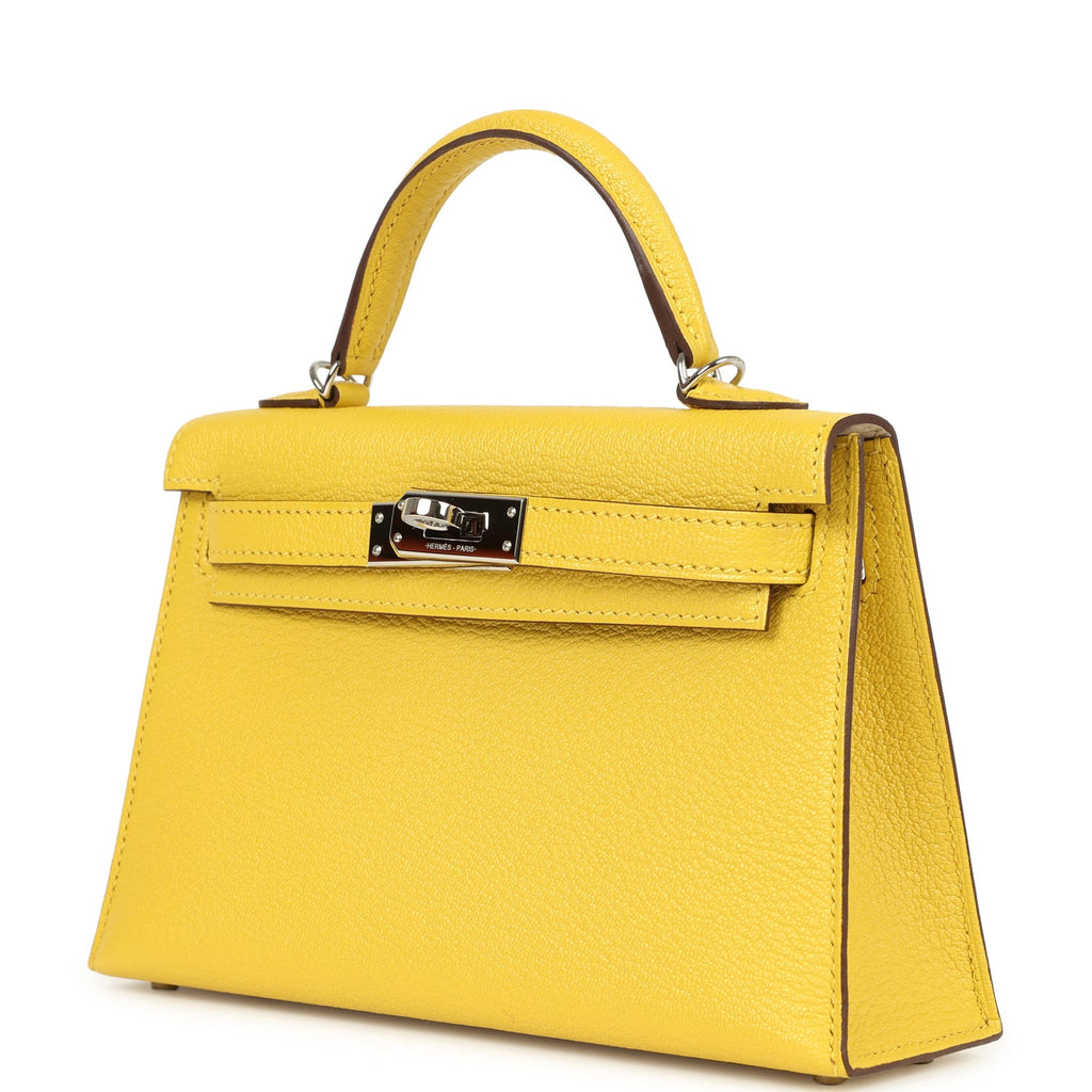 Pre-owned Hermes Kelly Sellier 20 Jaune de Naples Verso Chèvre Mysore Palladium Hardware - Image 6