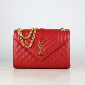 YSL Red Medium Quilted Embossed Envelope Bag