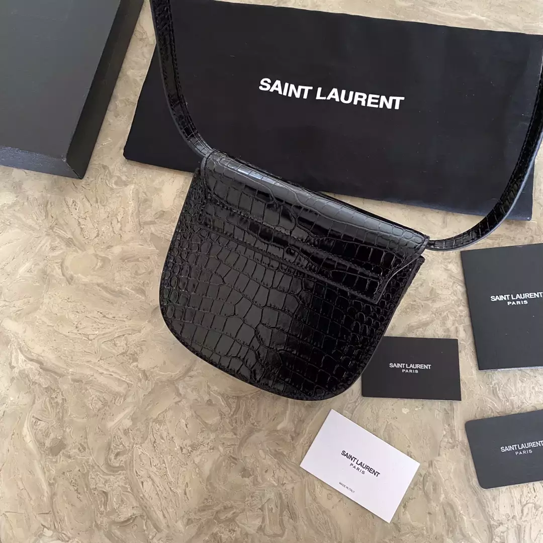 Kaia Small Satchel in Shiny Crocodile-Embossed Leather - Image 8