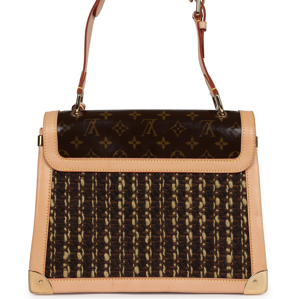 Vintage Louis Vuitton Tweedy Zip GM Brown Monogram Vinyl and Tweed Gold Hardware - Image 5