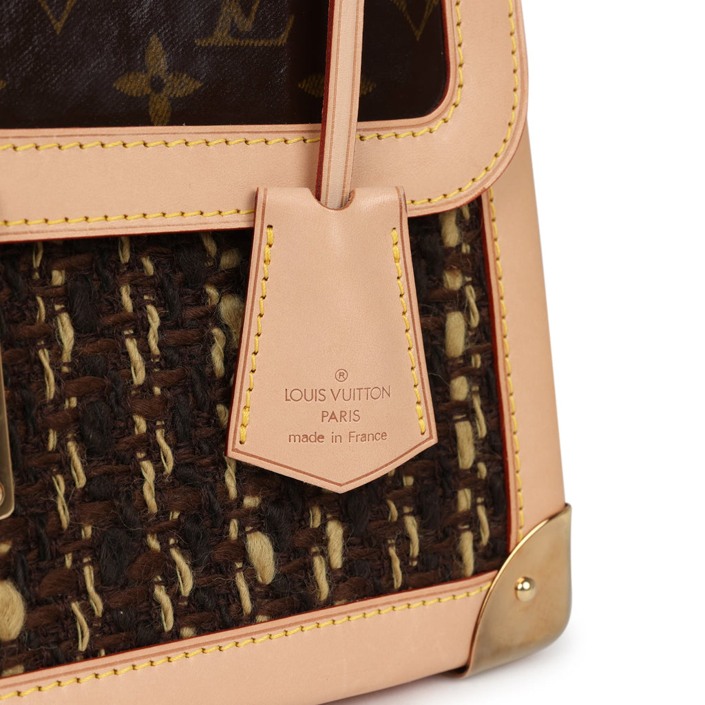 Vintage Louis Vuitton Tweedy Zip GM Brown Monogram Vinyl and Tweed Gold Hardware - Image 10