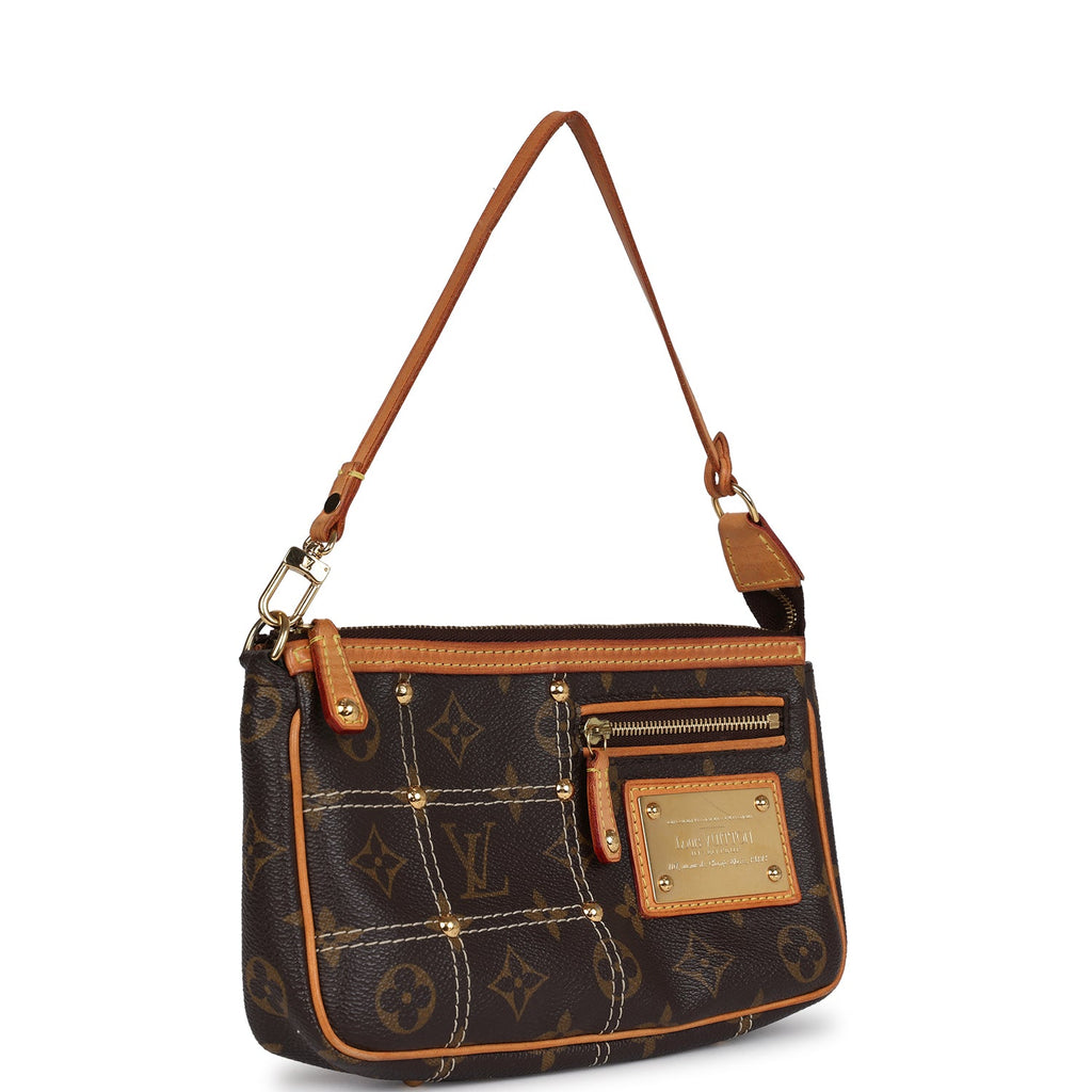 Vintage Louis Vuitton Pochette Accessories Brown Monogram Rivet Gold Hardware - Image 3