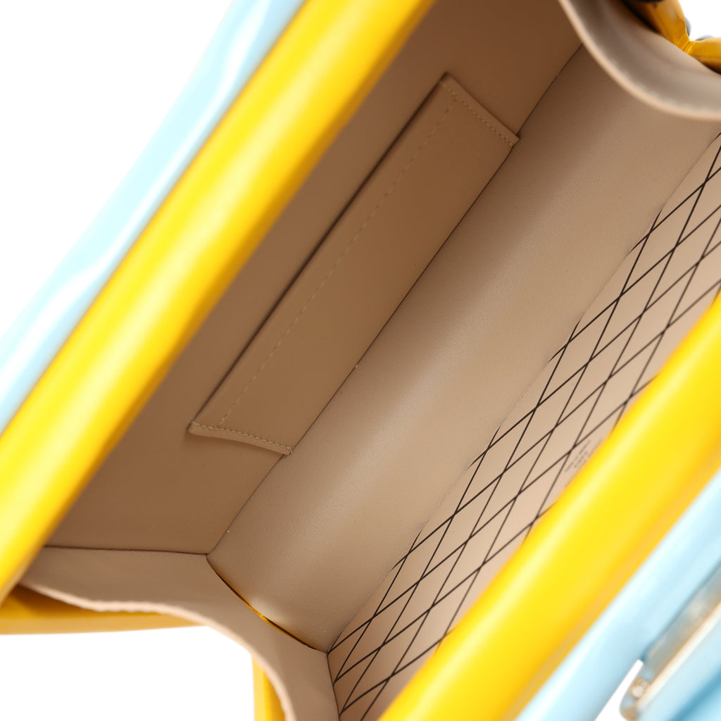 Louis Vuitton Petite Malle Handbag Light Blue & Yellow Glossy Calfskin Silver Hardware - Image 9