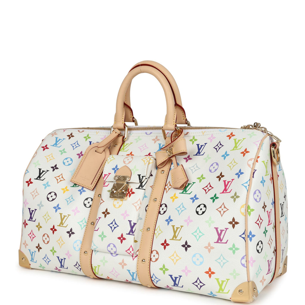 Louis Vuitton X Murakami Keepall Bandouliere 45 White Monogram Multicolored Gold Hardware - Image 6