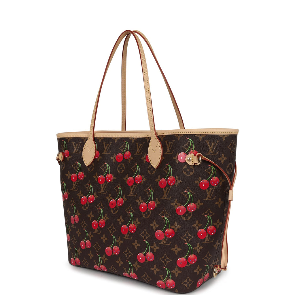 Louis Vuitton X Takashi Murakami Neverfull MM Cherry Brown Monogram Gold Hardware - Image 6