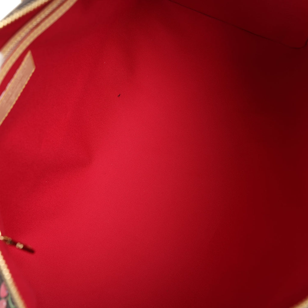 Louis Vuitton X Murakami Keepall Bandouliere 45 Red and Brown Cherry Monogram Gold Hardware - Image 8