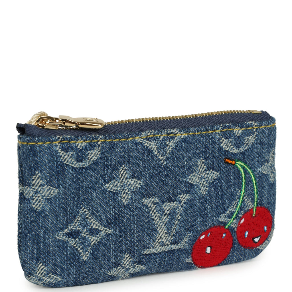 Louis Vuitton X Takashi Murakami Key Pouch Denim Monogram Cherry Gold Hardware - Image 3