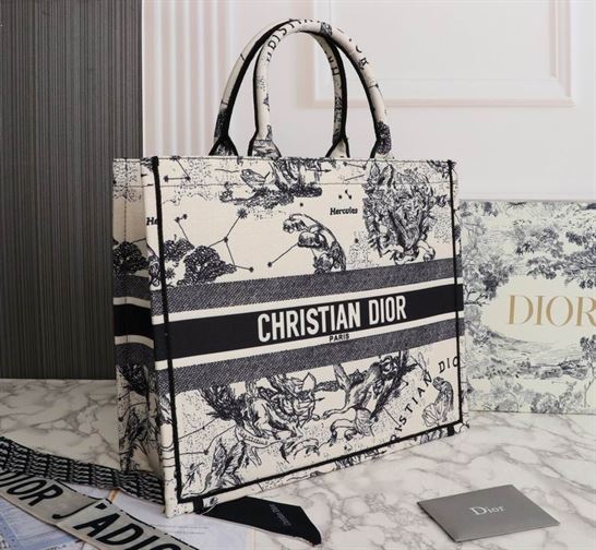 Large Dior Book Tote Latte Toile de Jouy Zodiac Embroidery - DB039 - Image 4