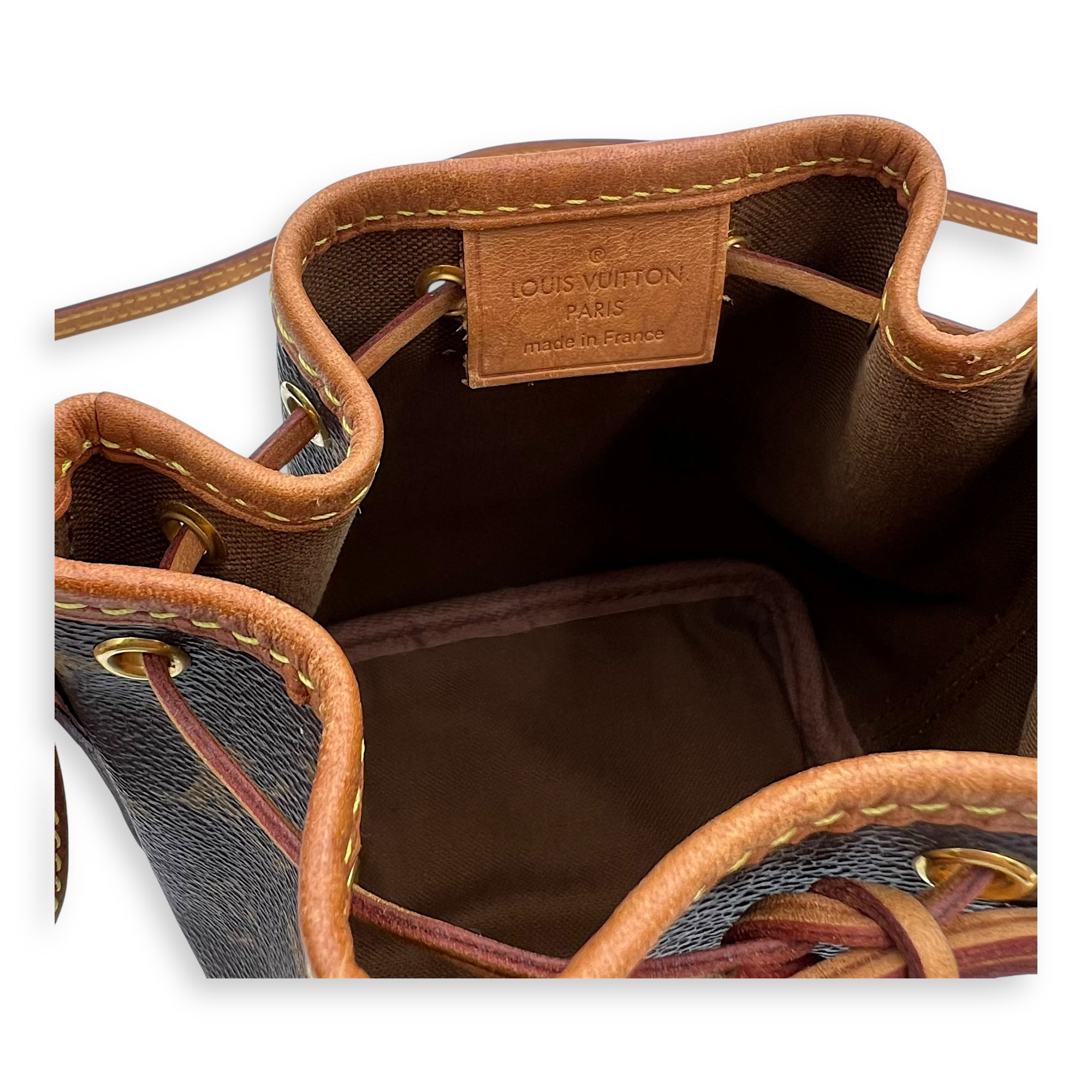 Noe Bucket Bag Nano Brown in Monogram Coated Canvas, Gold hardware - Image 8