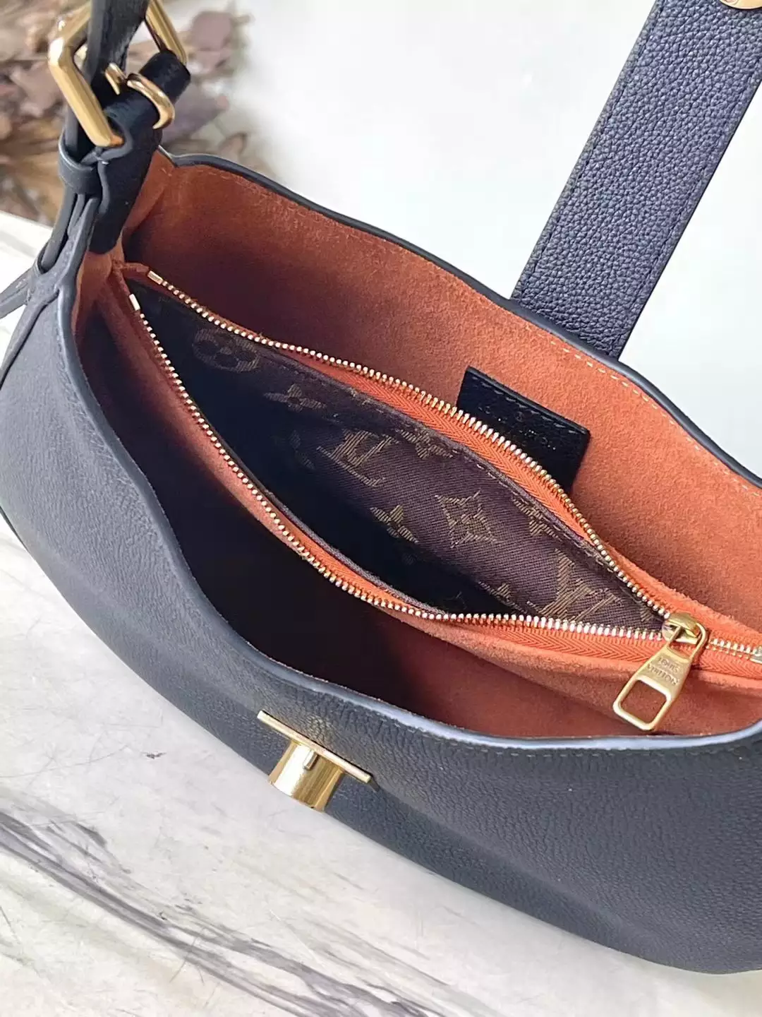 Low Key Shoulder Bag Black Grained Calfskin - Repbags.ru - Image 9