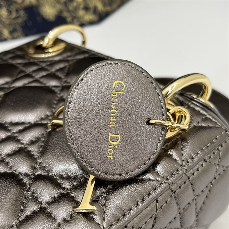 Mini Lady Dior Bag Metallic Grey - Image 5