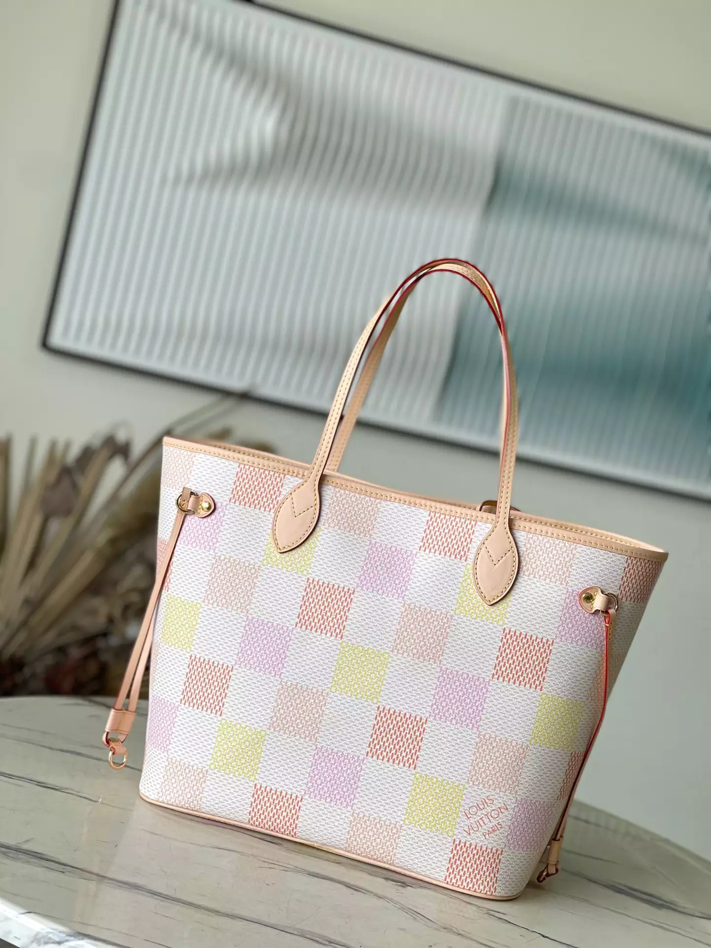 LV Neverfull MM Peach Damier Giant Canvas - Repbags.ru - Image 3