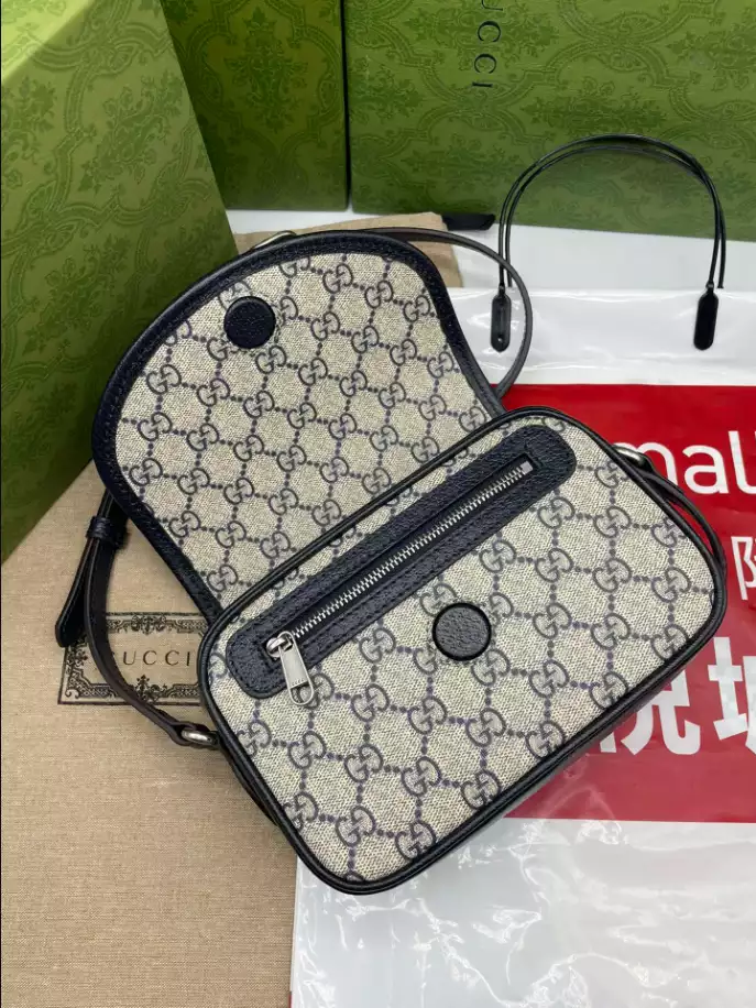 Ophidia GG mini shoulder bag in beige and ebony GG Supreme - Image 6