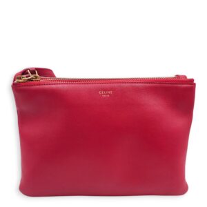Trio Red Pouch with Strap in Calfskin, Gold hardware