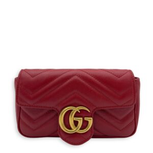 GG Marmont Super Mini Red Crossbody Bag in Calfskin, Gold hardware