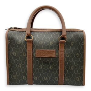 Honeycomb Top Handle Bag Brown in Coated Canvas, Gold hardware