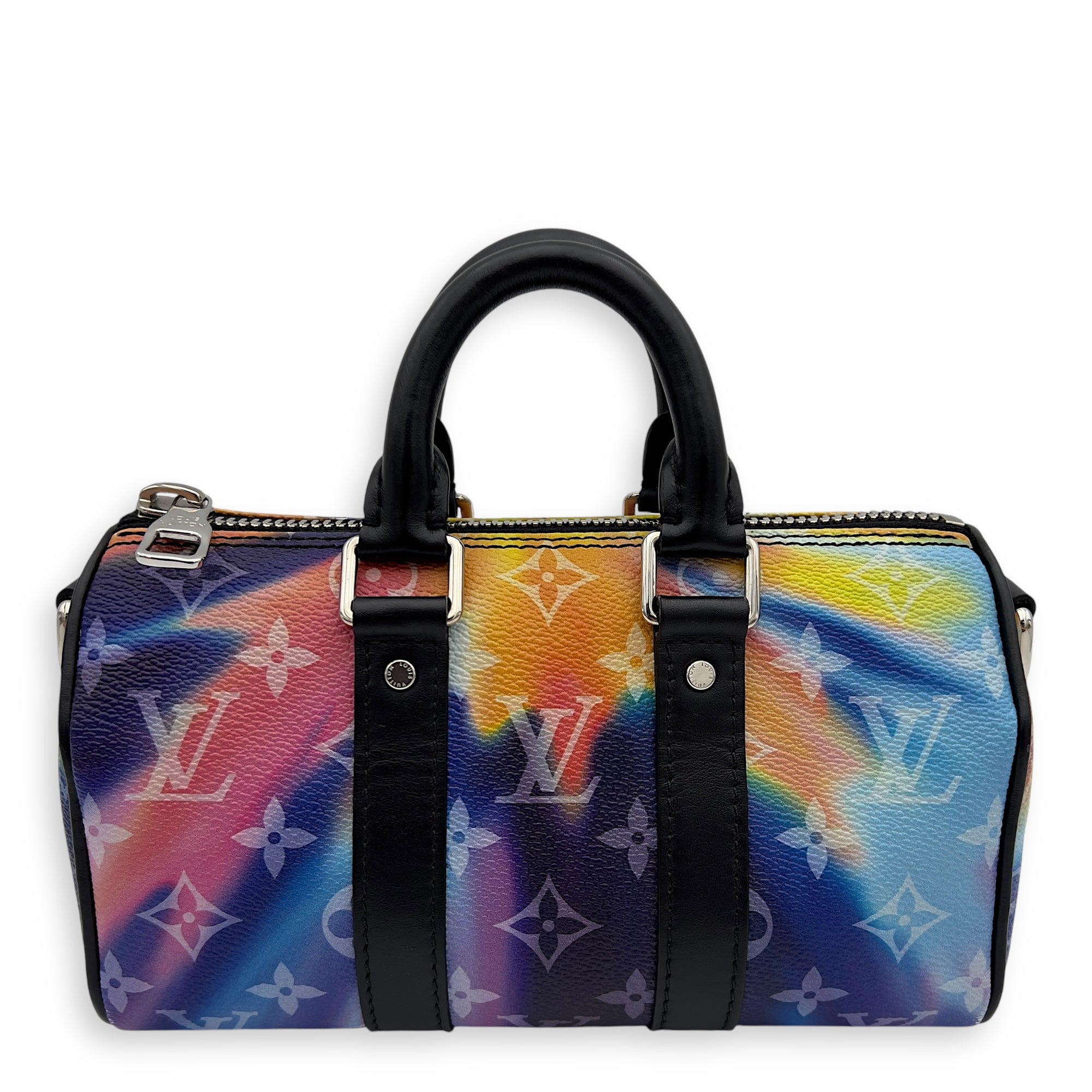 Keepall Crossbody Bag Black in Coated Canvas , Silver Hardware