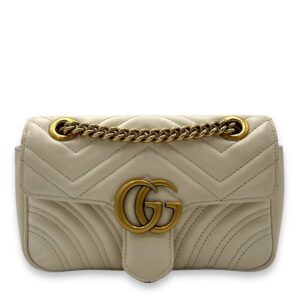 GG Marmont Shoulder Bag Mini White in Calfskin , Brushed Gold Hardware