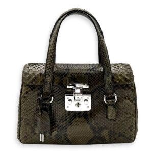 Flap Green Top Handle Bag in Snake Skin, Silver hardware