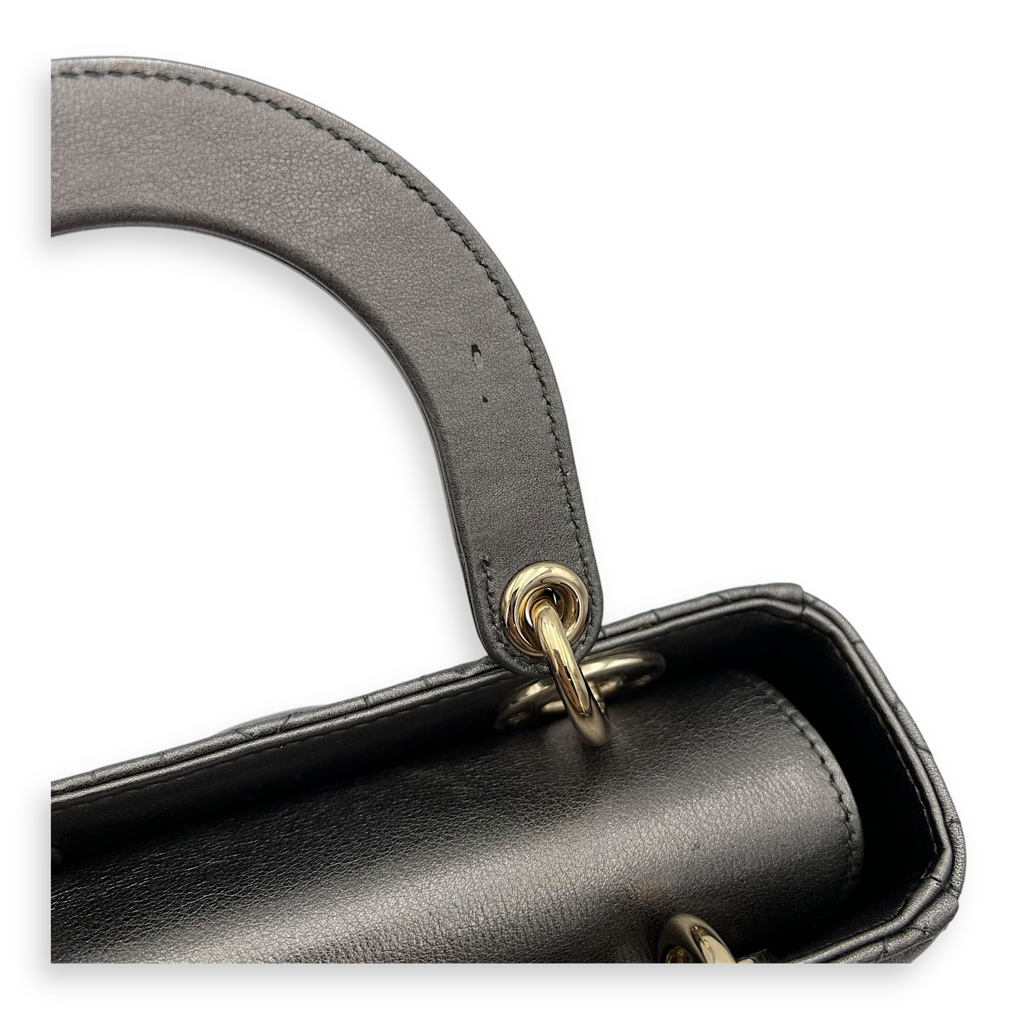 Lady Dior Small Grey Top Handle Bag in Calfskin, Gold hardware - Image 10
