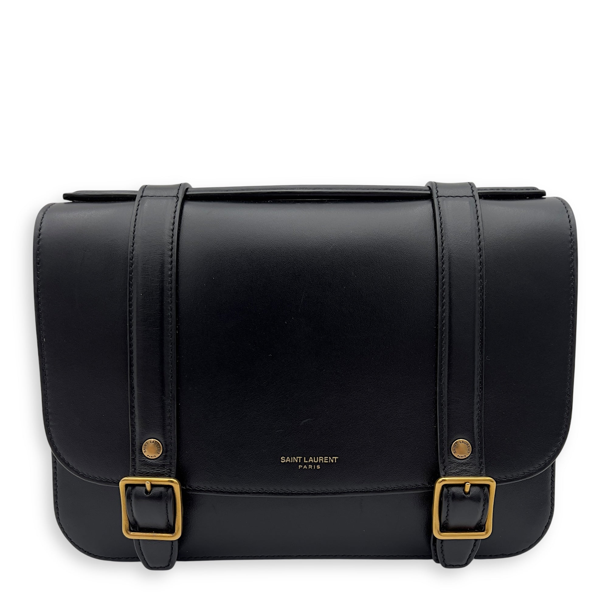 Satchel Crossbody Bag Black in Calfskin, Gold hardware