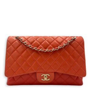 Classic Orange Shoulder Bag in Lambskin, Brushed Gold hardware
