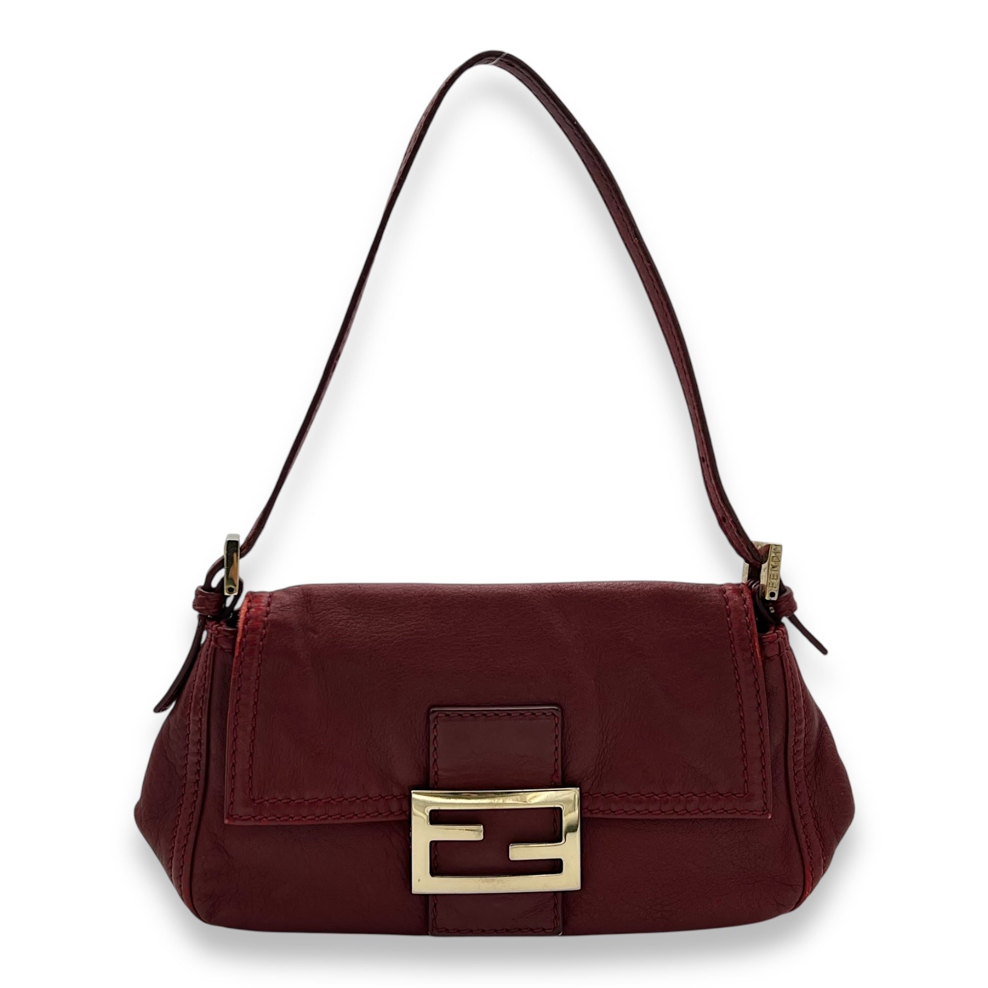Baguette Shoulder Bag Red in Calfskin, Gold hardware