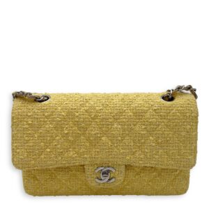 Classic Shoulder Bag Yellow in Tweed, Silver hardware