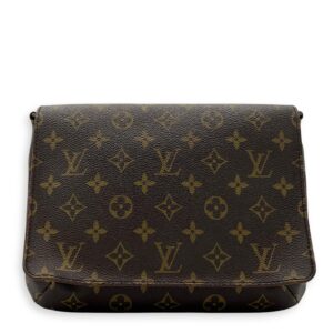 Musette Tango Brown Shoulder Bag in Coated Canvas, Gold hardware