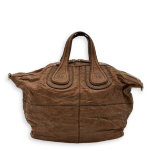 Nightingale Medium Brown Top Handle Bag in Distressed Leather, Gold hardware