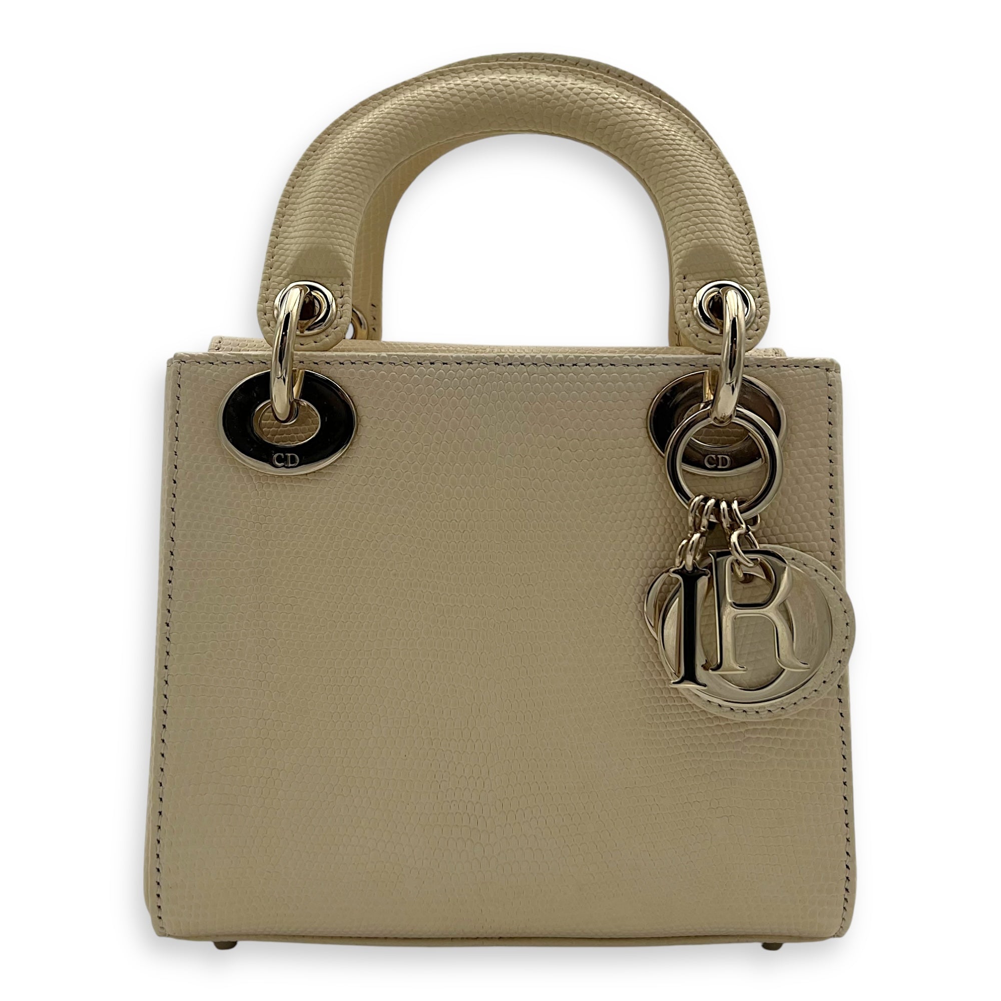 Lady Dior Top Handle Bag Mini Cream in Lizard, Light Gold hardware
