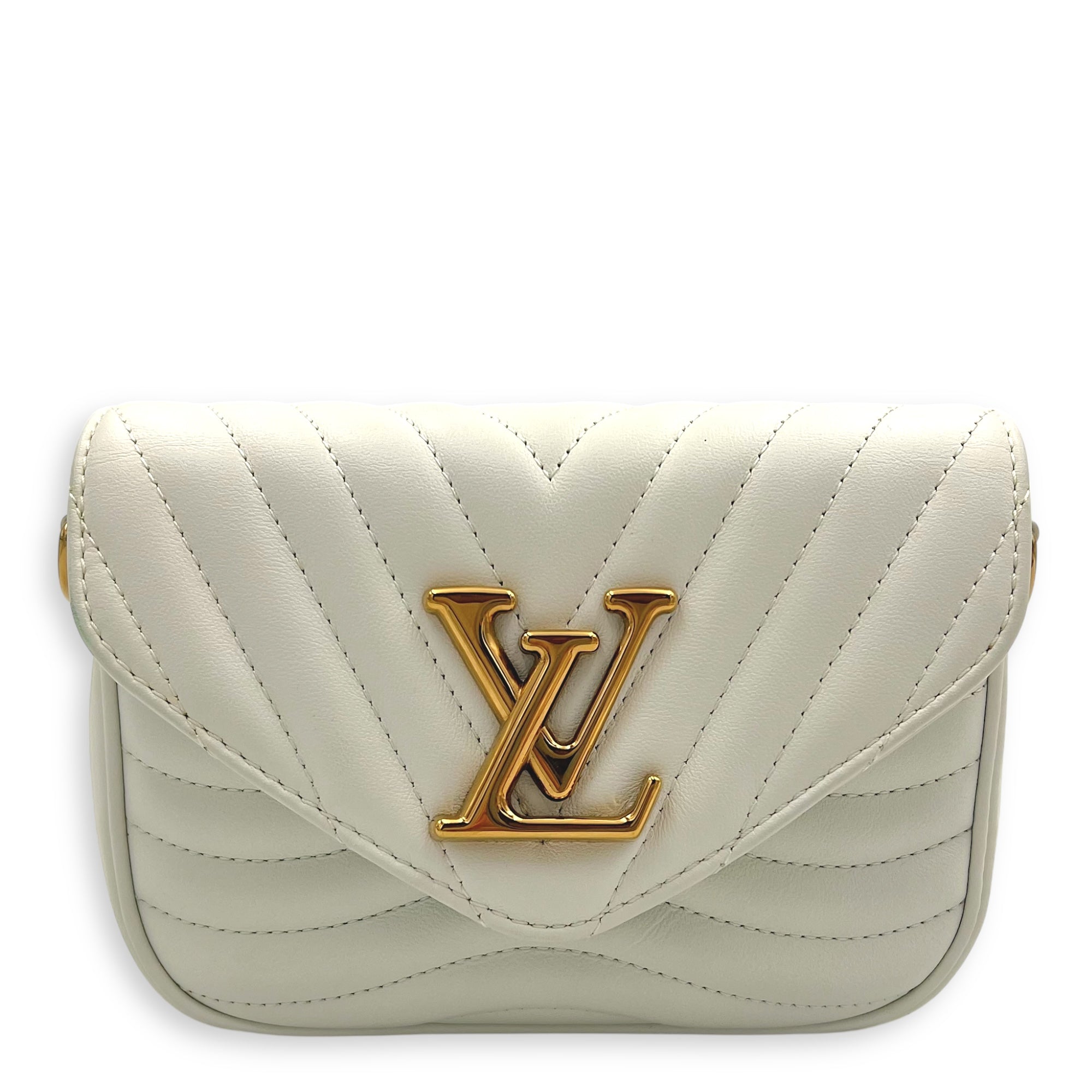 New Wave Crossbody Bag White in Calfskin, Gold hardware