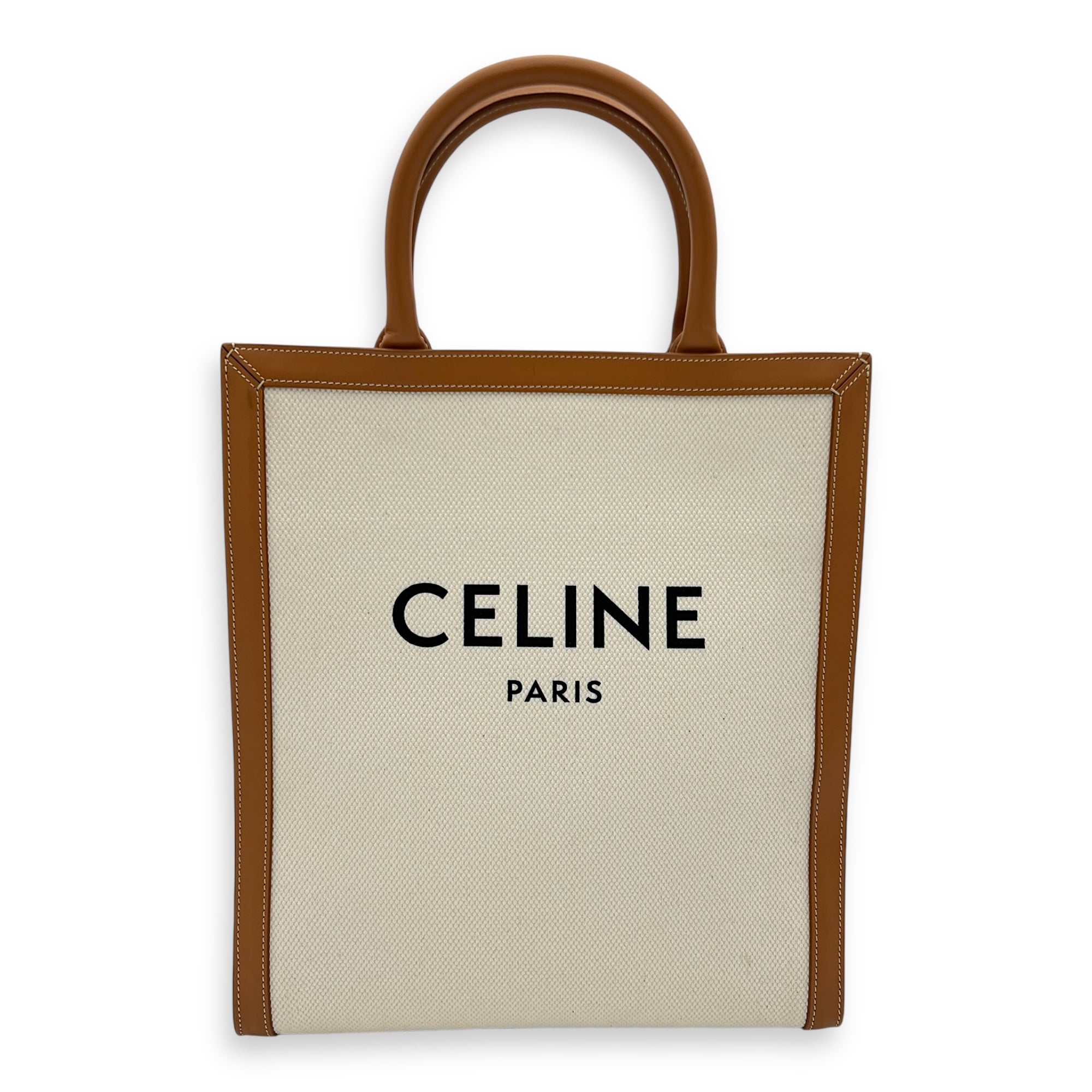 vertical Top Handle Bag Beige in Canvas, Gold hardware