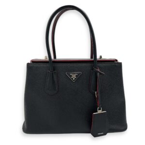 2 way turnlock bag Top Handle Bag Black in Saffiano Leather, Silver hardware