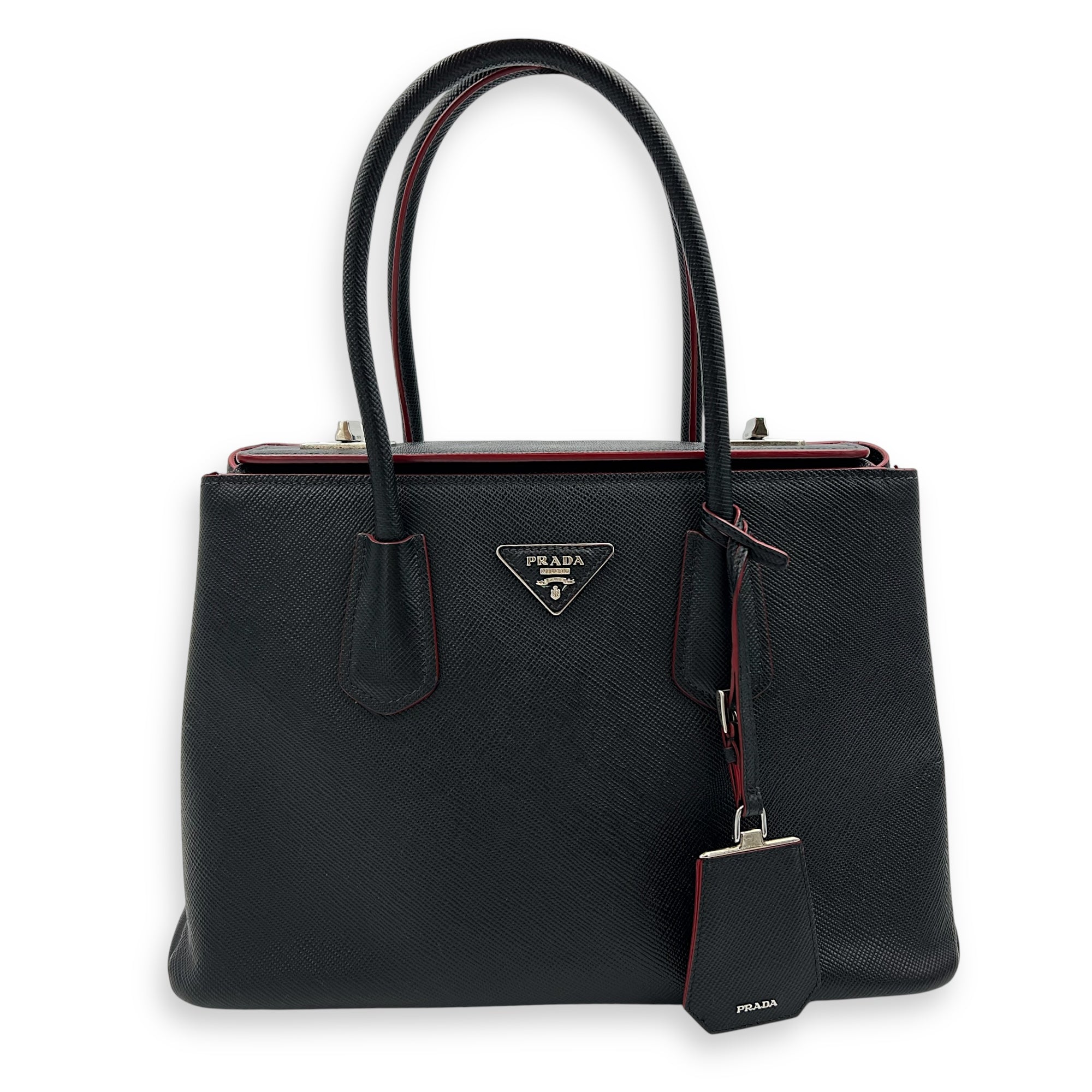 2 way turnlock bag Top Handle Bag Black in Saffiano Leather, Silver hardware