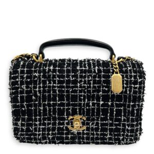 CC Black Top Handle Bag in Tweed, Gold hardware
