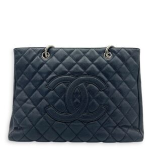 GST Blue Tote Bag in Caviar Leather, Silver hardware