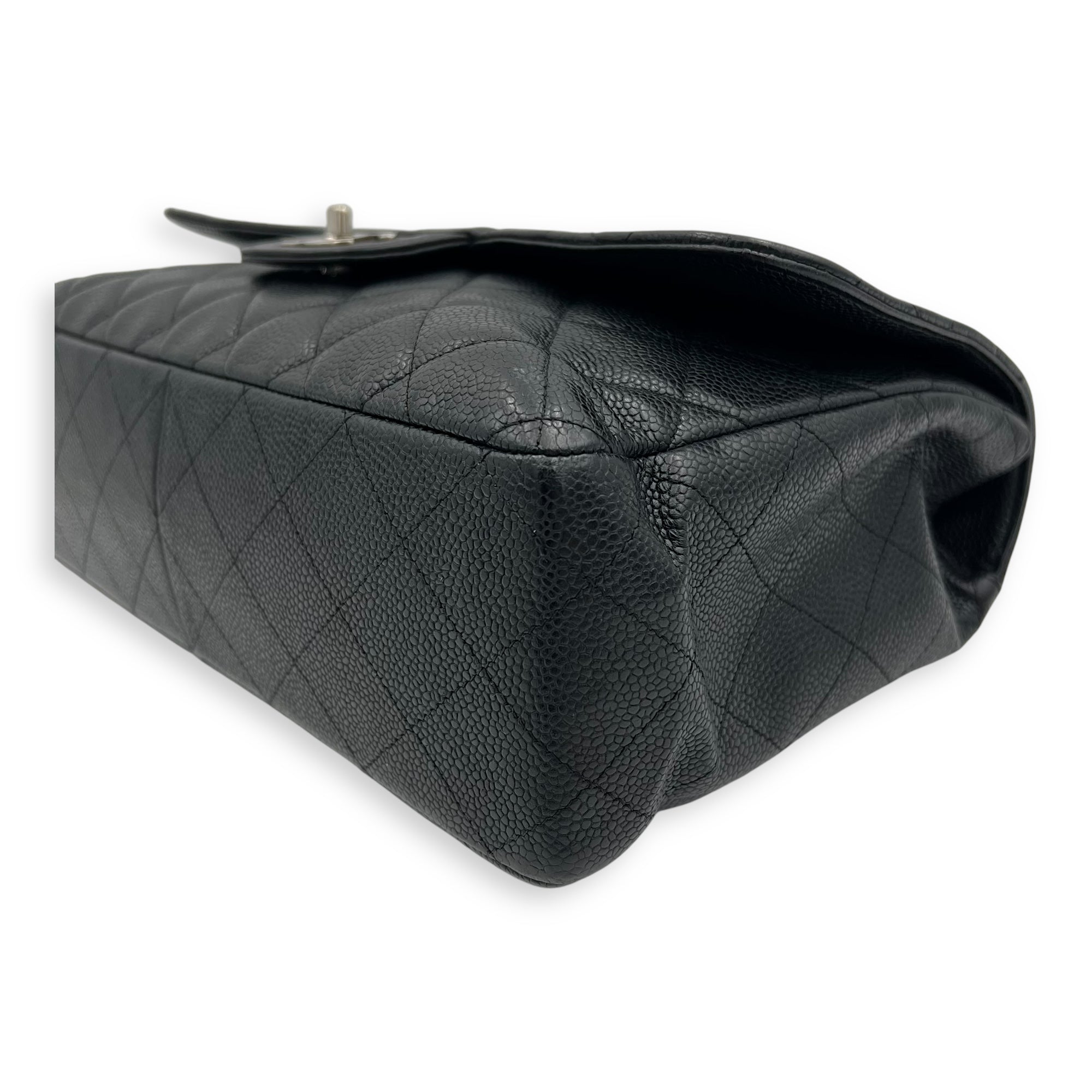 Classic Jumbo Black Shoulder Bag in Caviar Leather, Silver hardware - Image 10